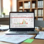 Mesa de escritório com relatórios fiscais destacados em vermelho e check-list de correções